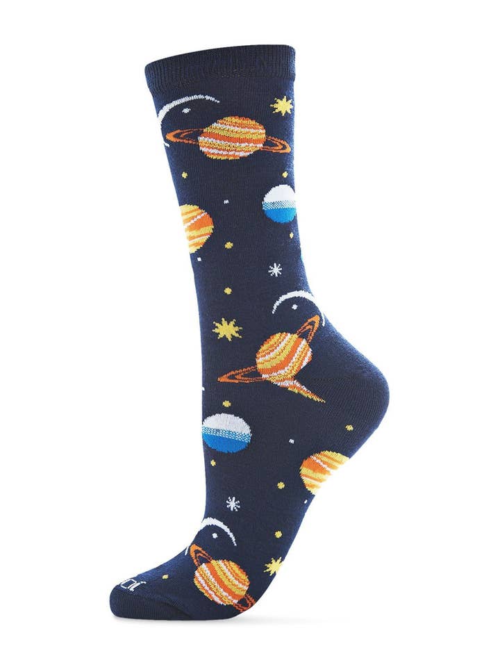 Navy MeMoi Planetarium Novelty Crew Socks for wholesale on Faire