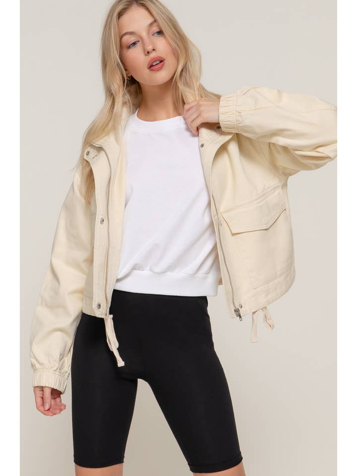 Active Basic | Active USA - Wholesale Jacket – Women's - Long Sleeve High Neck Zip Up Short Twill Jacket8