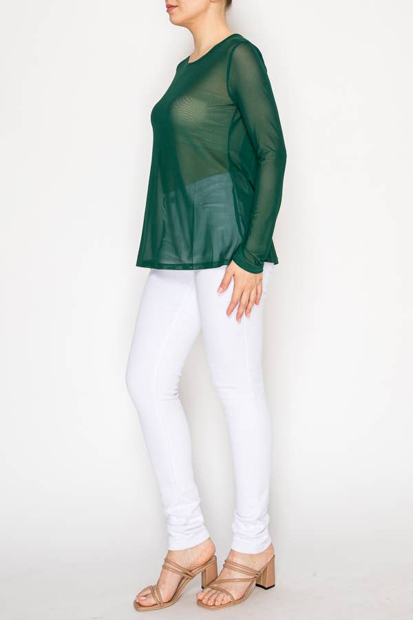 GREEN Minimalist Sheer All-Mesh Long Sleeve top– 4846GREEN for wholesale on Faire1