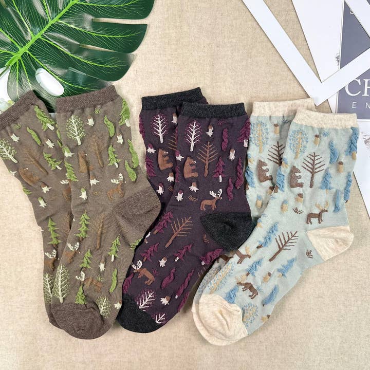 7DAYSSOCKS - Vente Chaussettes – femme - Chaussettes à motif broderie forêt Oulanka pour femmes6