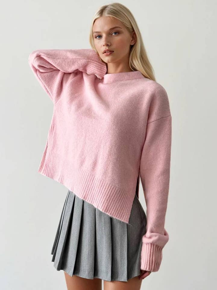 Side-Slit Crewneck Sweater for wholesale by Anaz