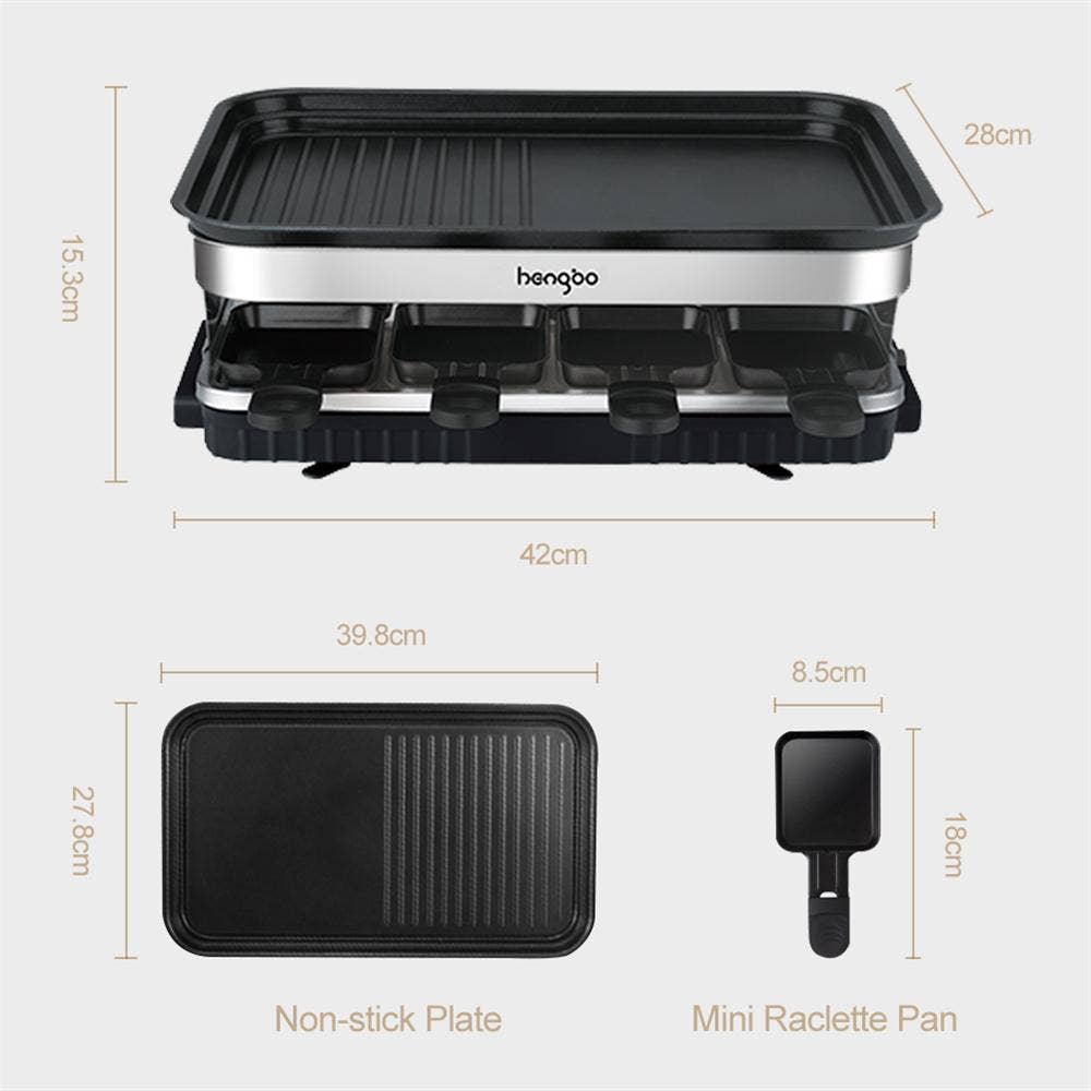 39F Inc. - Wholesale Kitchen Appliance - 1500W Raclette Grill for 8 - Non-Stick with 8 Mini Pans6