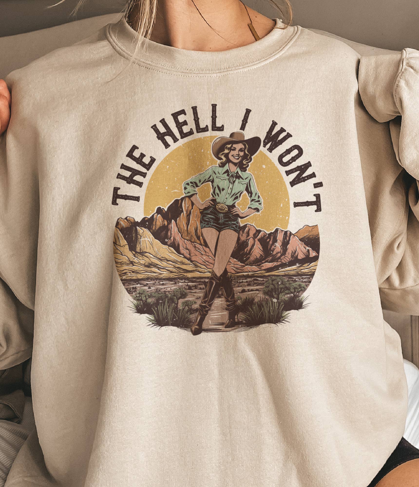 Par.tees by Party On! - Wholesale Graphic Sweatshirt - Women's - Retro Western The Hell I Won't Country Graphic Sweatshirt1