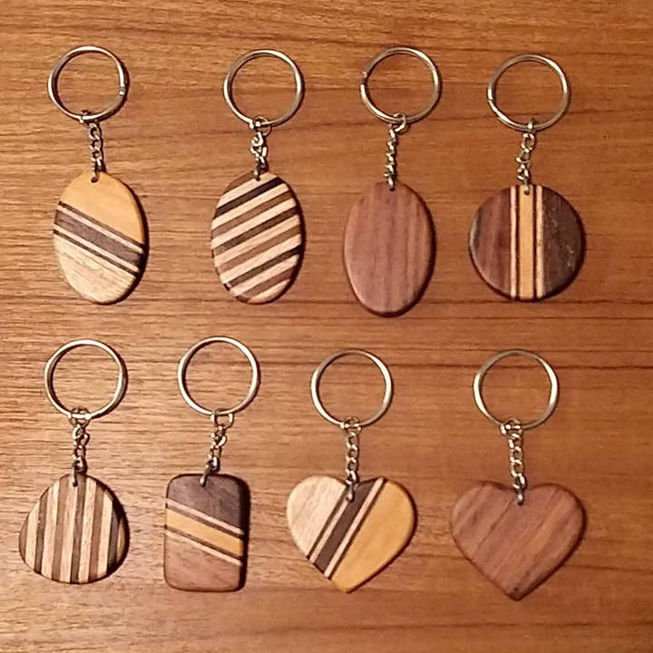 WOODEN TIES & GIFTS – wholesale Keychain – Unisex – Handmade Wooden Keyring Wood keychain Heart Oval Rectangle1