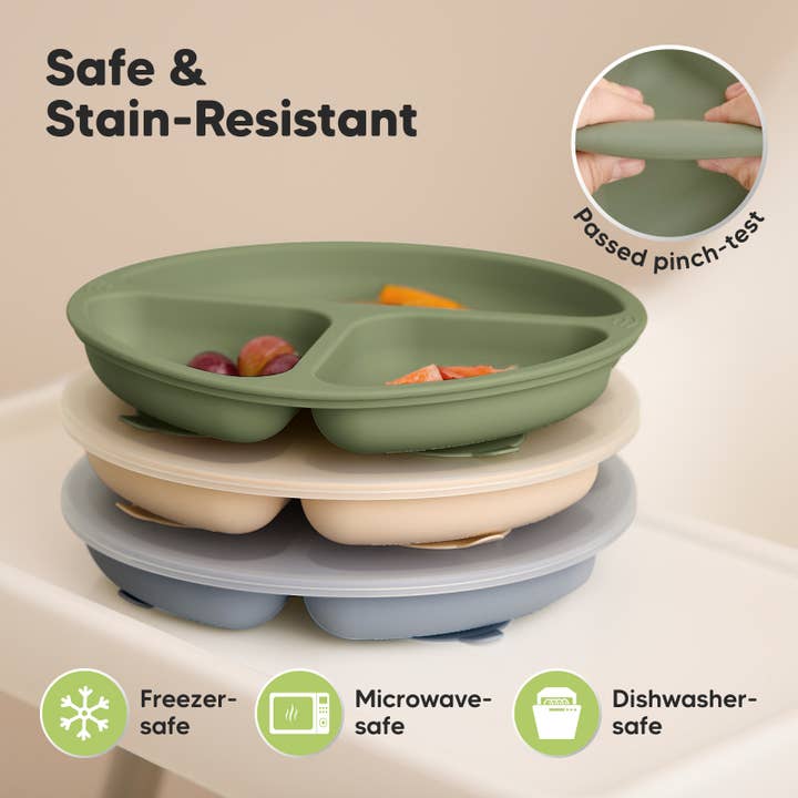 Slate 3-Pack Prep Suction Plates with Lids BPA-Free Baby Plate for wholesale on Faire4