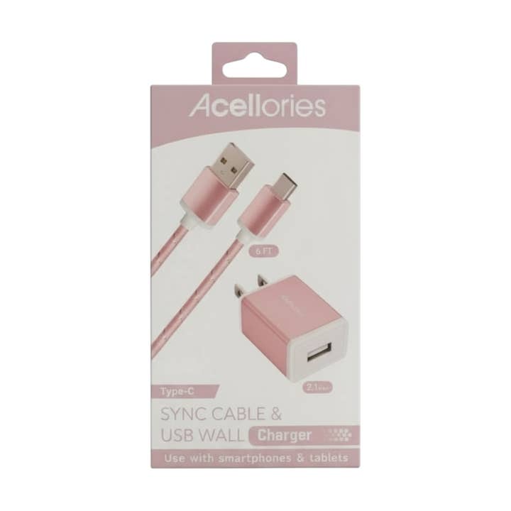 Acellories USB Wall Plug Combo With 6FT USB-A to Type-C for wholesale by Mighty Wireless