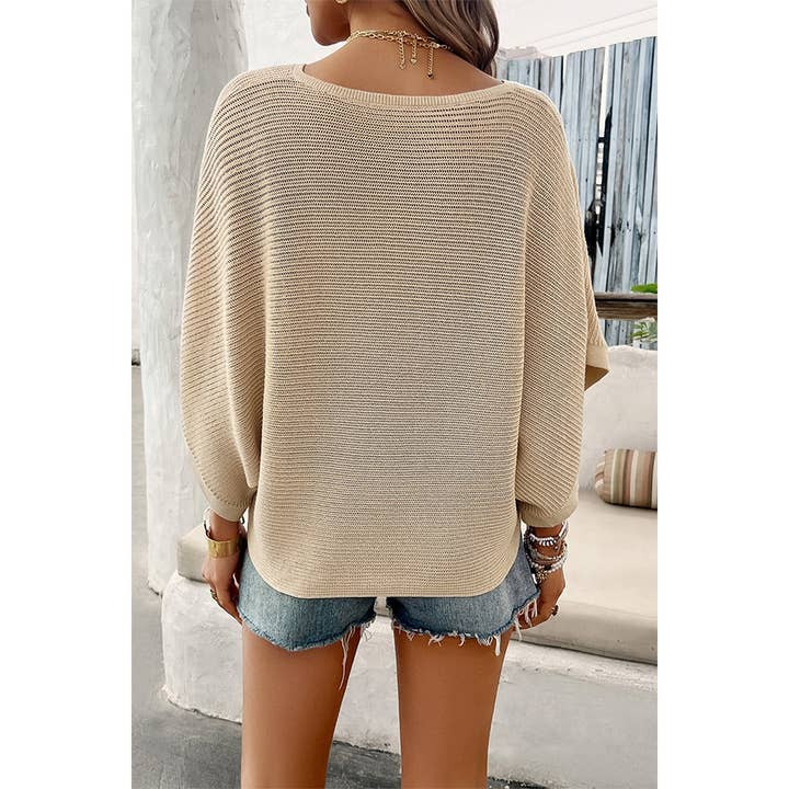 Supreme Fashion - Wholesale Knit Top - Women's - Solid V Neck Knit Loose Fit Bat Sleeves Top