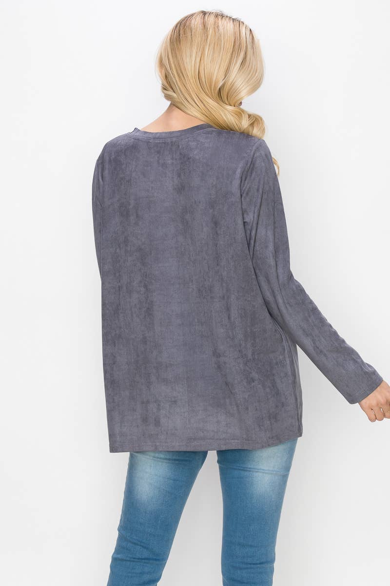 Joh Apparel - Wholesale Blouse - Women's - Aldis Stretch Suede Stitched Top15
