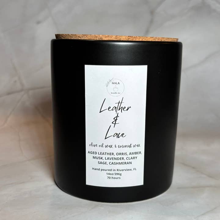 Nala Candle Co - Wholesale Jar/Filled Candle - LEATHER & LACE 14oz CANDLE