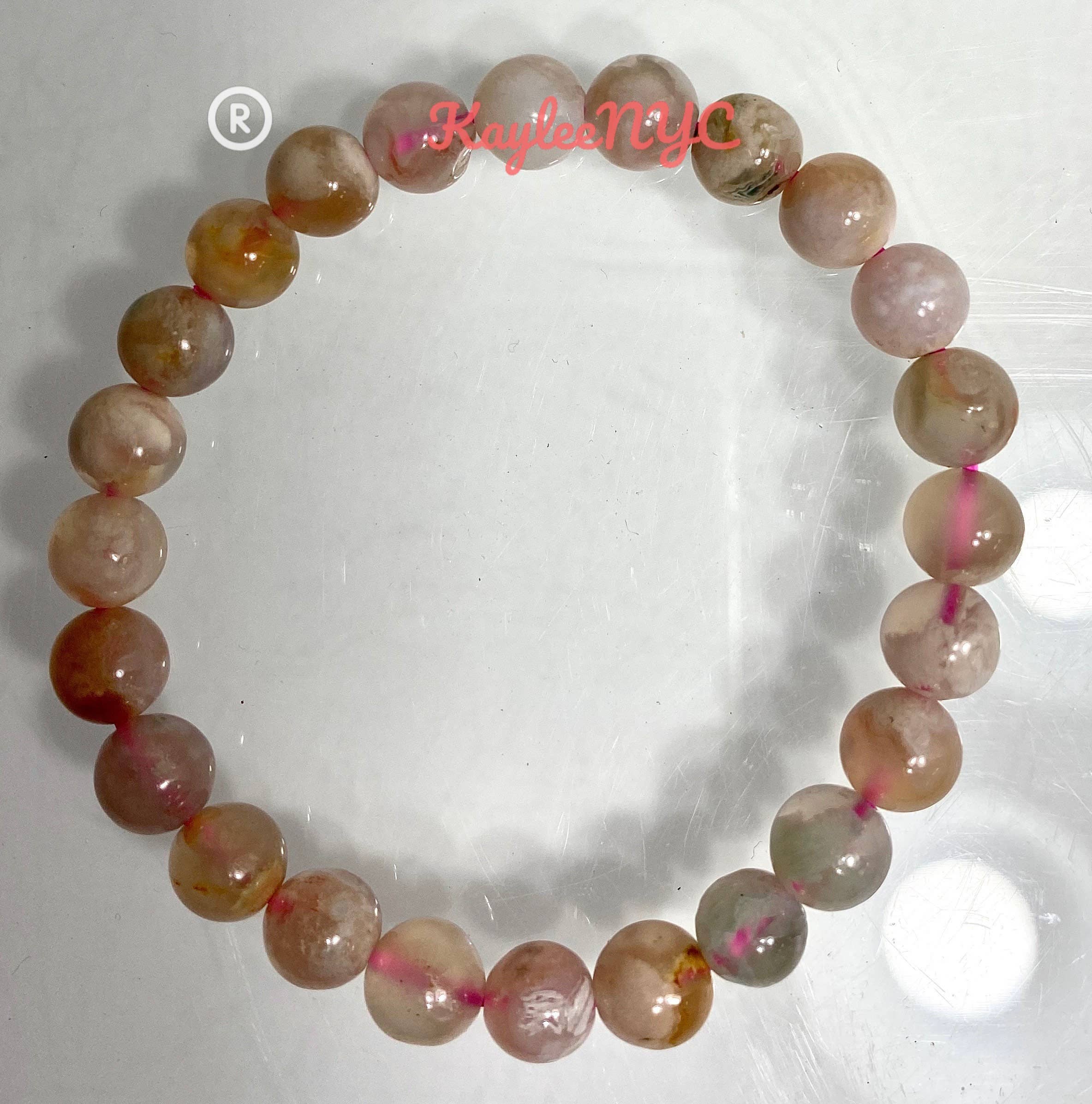 KayleeNYC - Wholesale Beaded Bracelet - Natural Cherry Blossom Flower Agate Bead Bracelet 8mm6