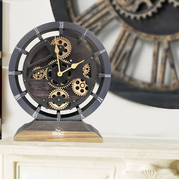 The Gears Clock - Wholesale Desk Clock - CANADA LINE DESK/WALL CLOCK 10 INCH VINTAGE BLACK12