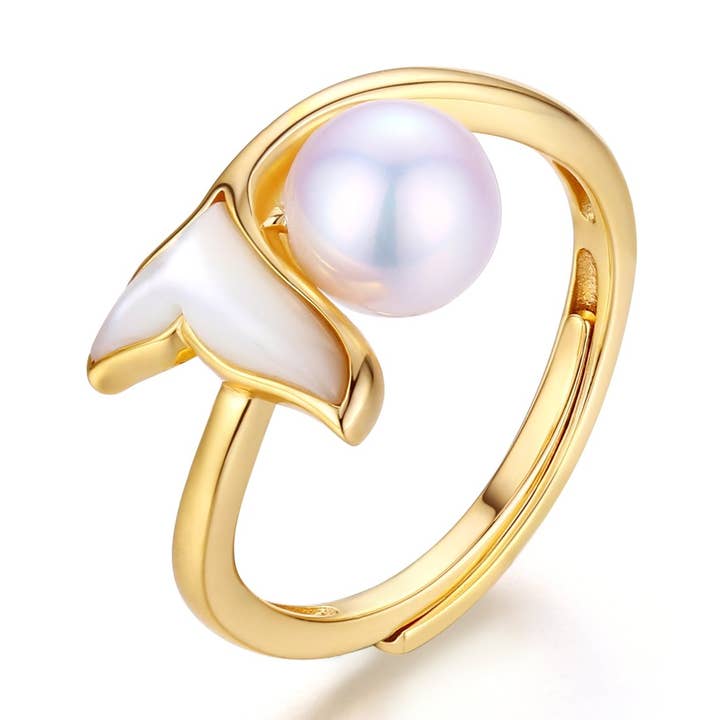 G14K The Mermaid Whale Tail Pearl Ring for wholesale by Timeless Pearl