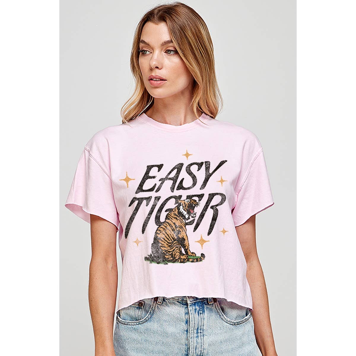 Illustrated Society - Vente T-shirt sérigraphié – femme - HAUT COURT GRAPHIQUE VINTAGE EASY TIGER0