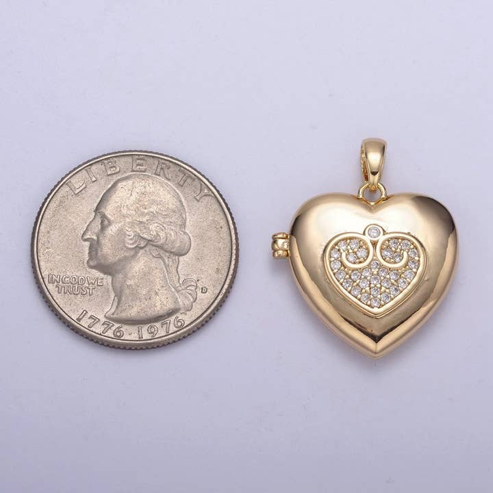 Fuschia 18K Gold Filled Heart Locket Pendant Photo Locket, Locket for Necklace, Micro Pave Cz Heart Locket, Gift for Her H-553 H-556 for wholesale on Faire4