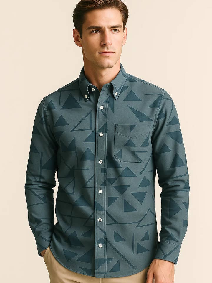 Camisa Casual Masculina de Manga Comprida com Estampa Geométrica e Botões por atacado de Zovater Incorporation