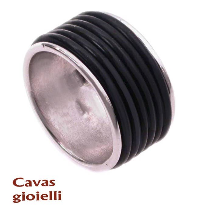 Cavas  gioielli - Wholesale Band/gestapelde ring - 925 zilveren herenring met zwarte rubberen draden1