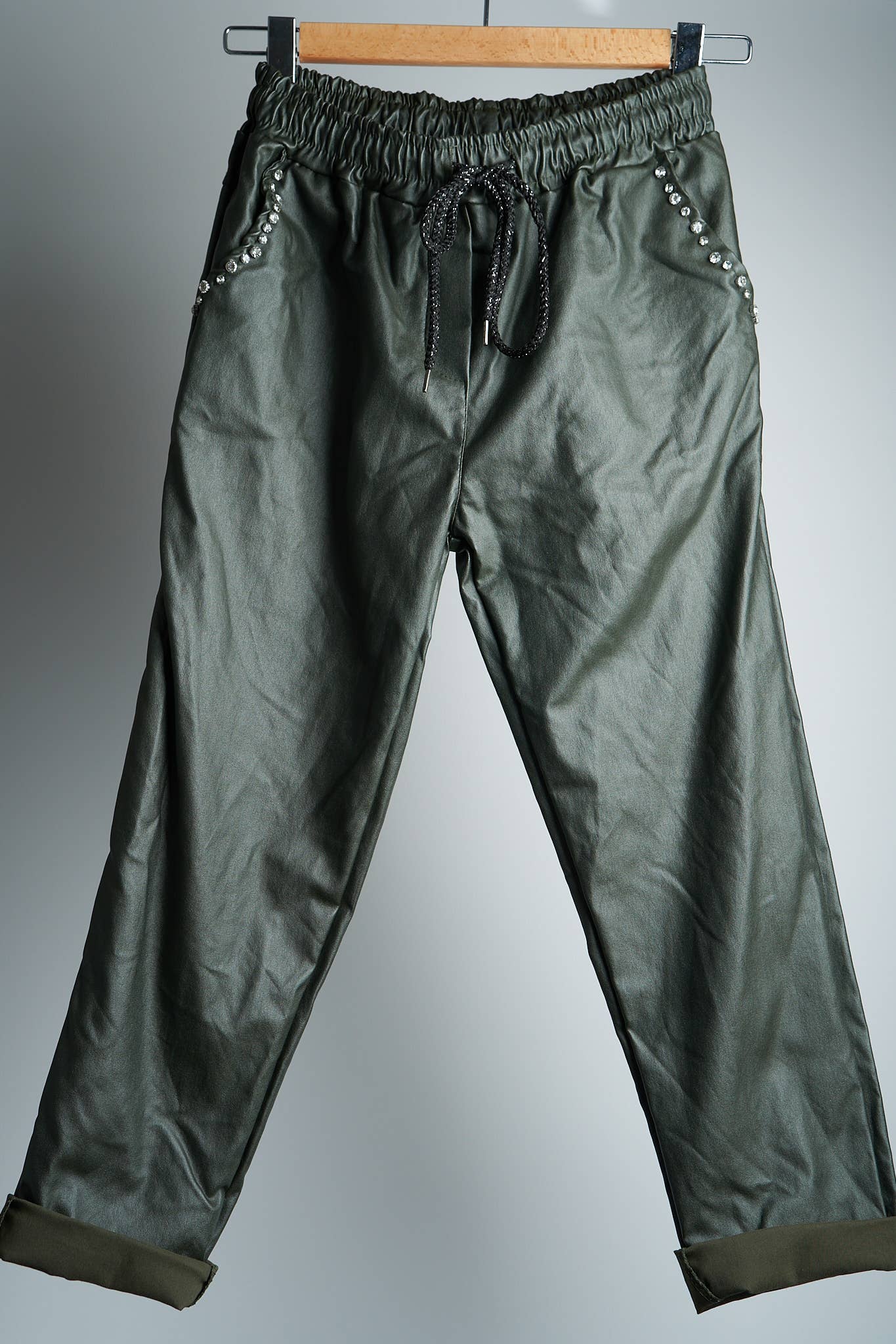 MOOYA - Vente Pantalon – femme - Pantalon similicuir métallisé détails strass I3632331