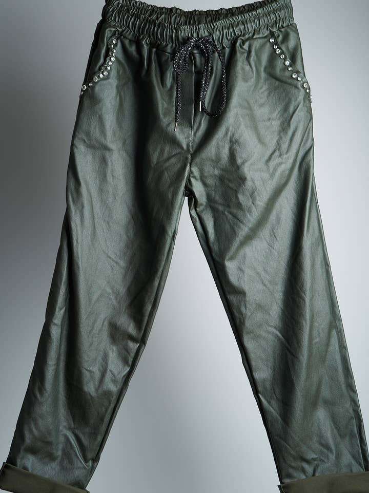 MOOYA - Vente Pantalon – femme - Pantalon similicuir métallisé détails strass I3632331