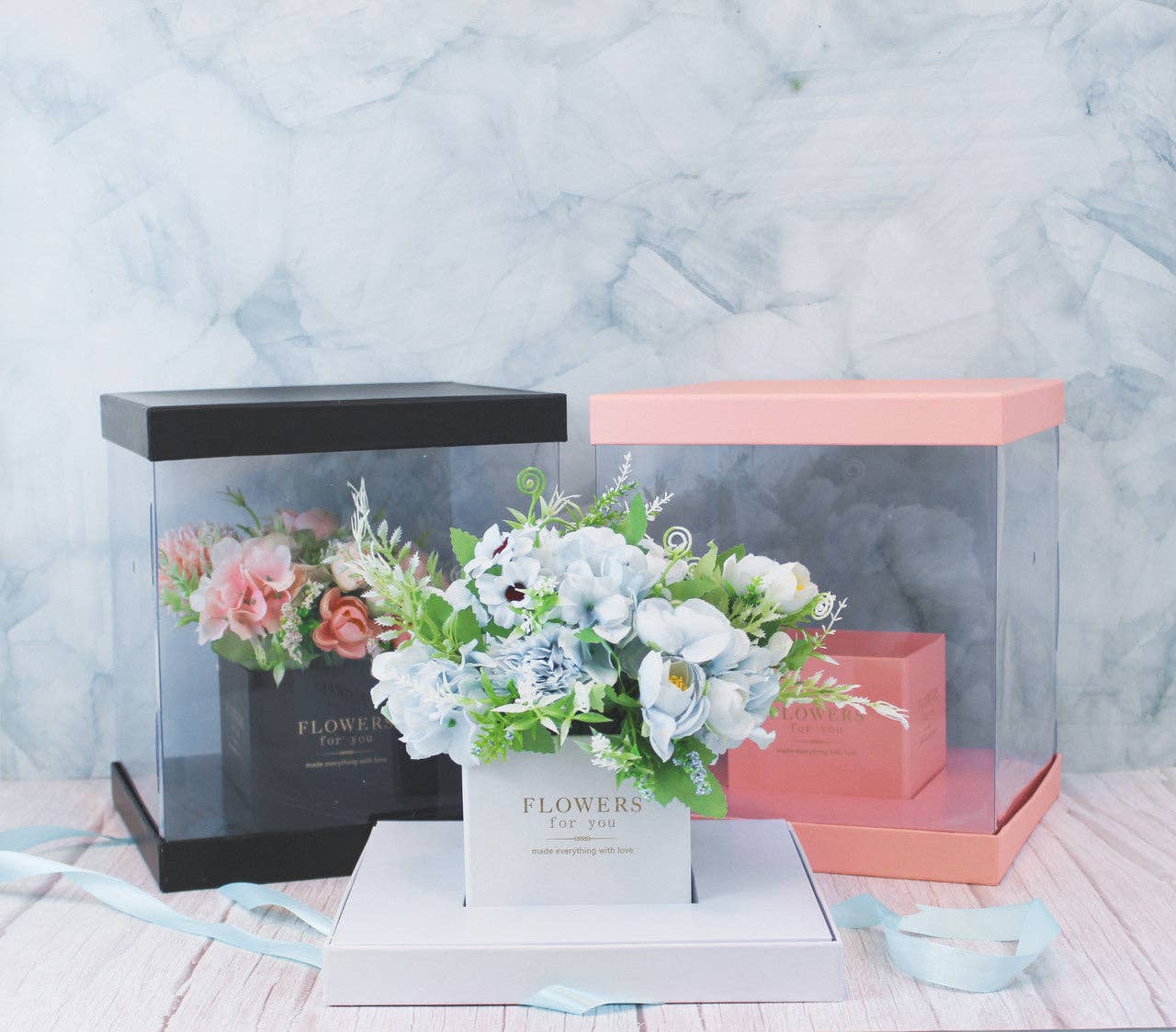 Elegant Design Supply - Wholesale Gift Box - Square Clear Transparent PVC Flower Box with Lid and Base21