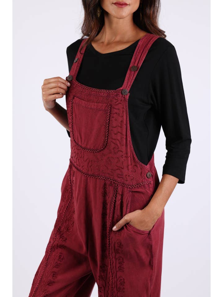 Sacred Threads - Wholesale Overalls - Women's - Stonewashed Boho Embroidered Overalls: Fall Colors6