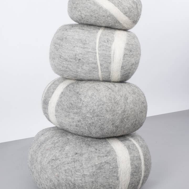 myfelt - Wholesale Decorative Tabletop Object - Carl — felt pebble stone light grey 100% wool handmade