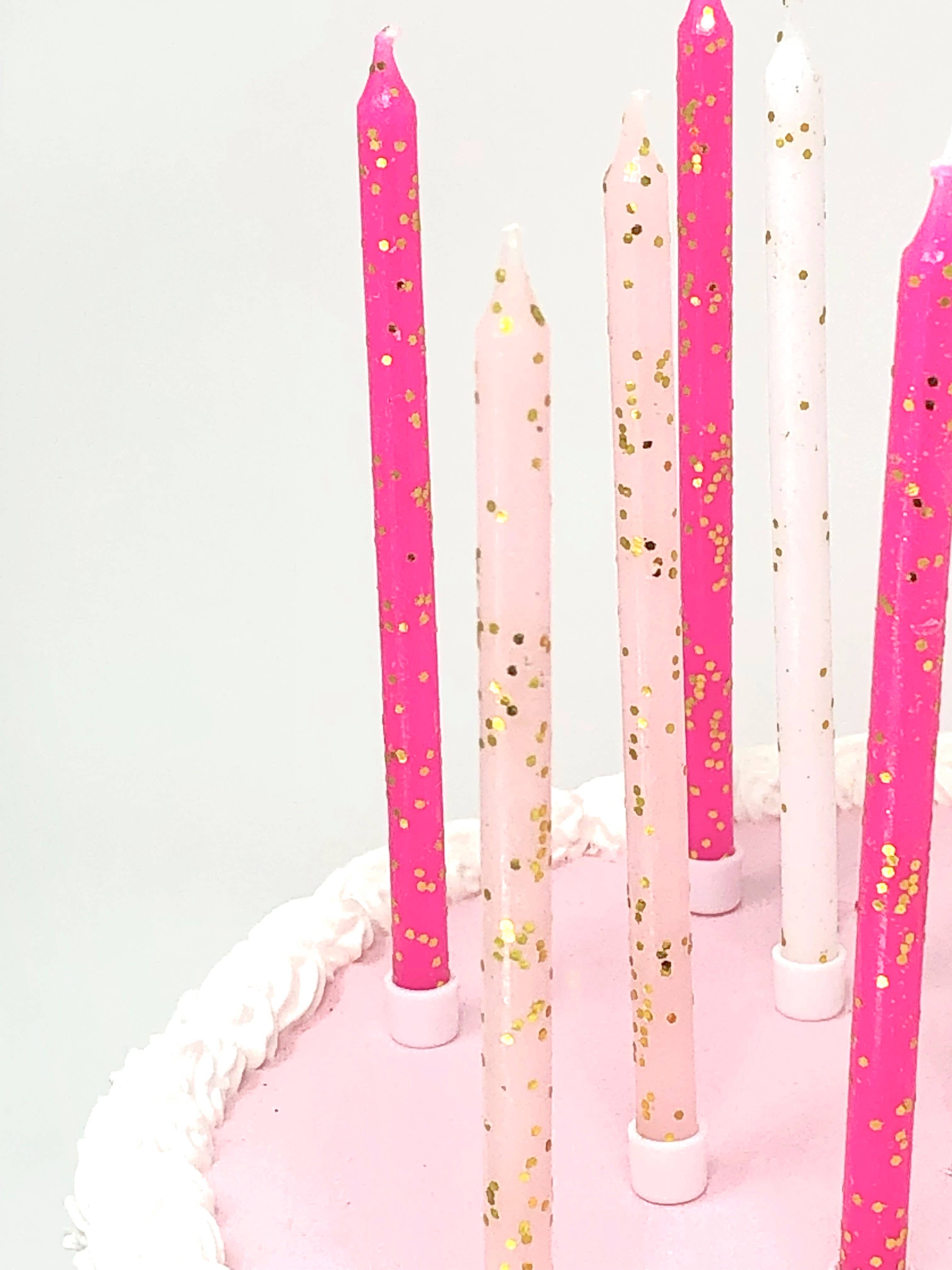 Party Partners – wholesale Cake candle – Pink Tones Gold Glitter 16 Candle Set1