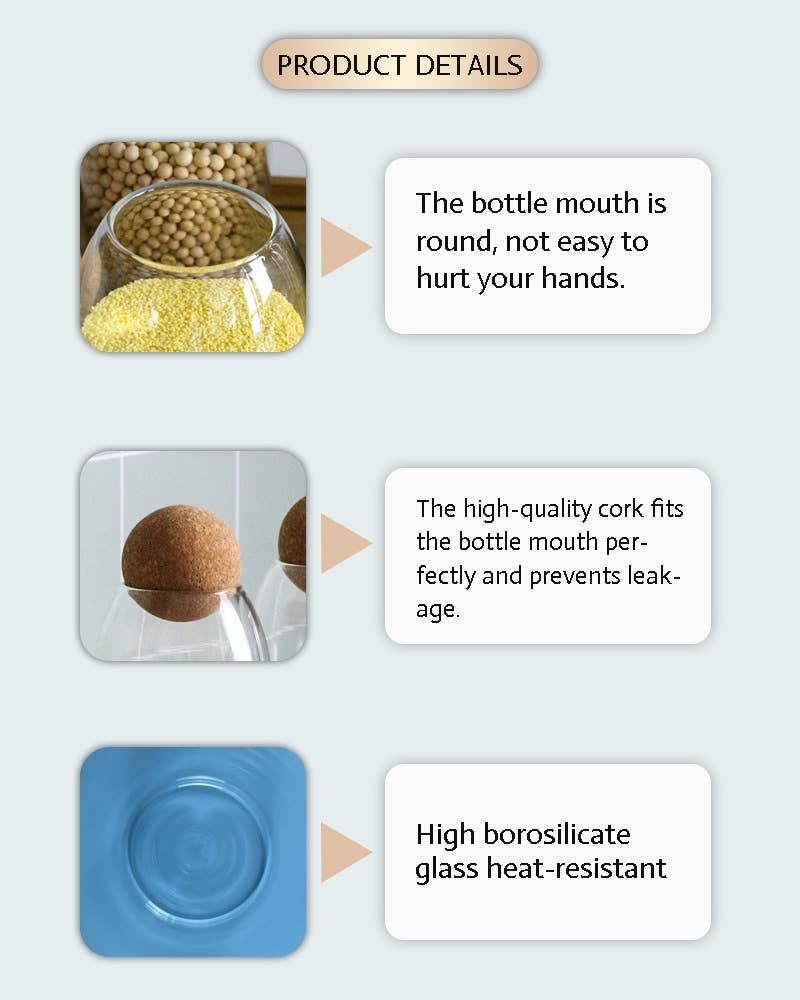 VIGOR – wholesale Jar – Glass Storage Jars with Cork Lid Ball 3 Pack, Clear Canister8