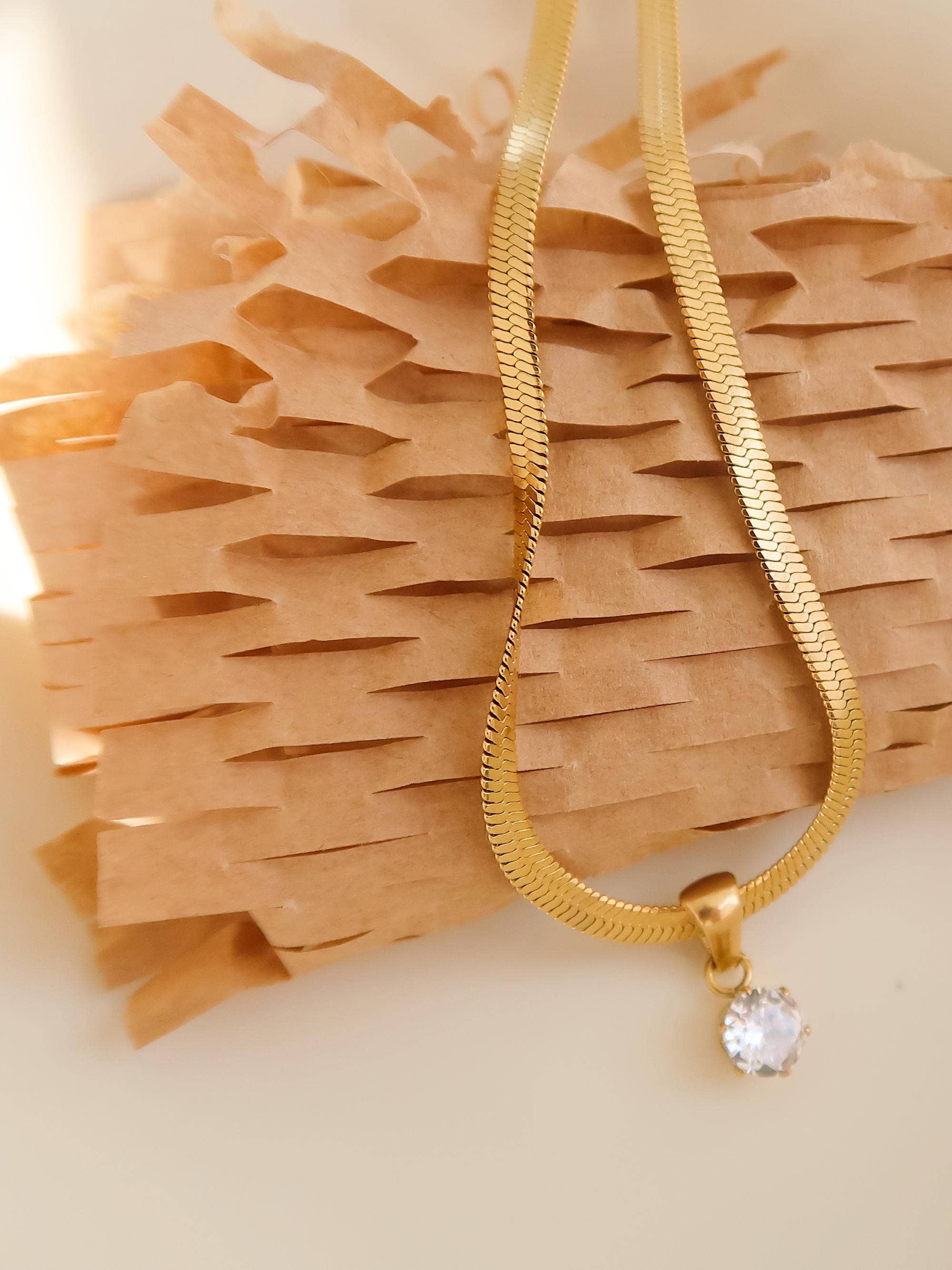 Blanc 18K Gold Non-Tarnish CZ Snake Chain Necklace for wholesale on Faire1