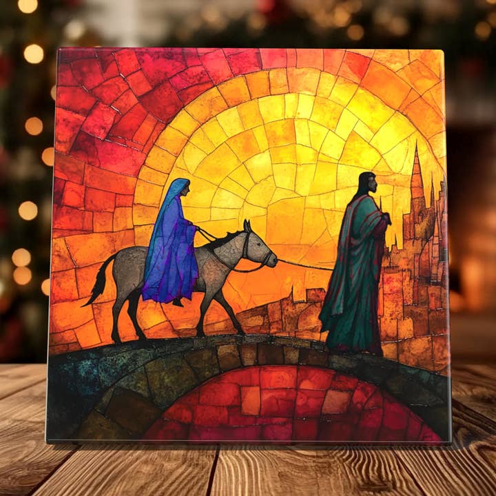 Journey to Bethlehem Porcelain Tile - Stunning Nativity Art for Holiday Decor for wholesale by Peeping Tom's Cottage