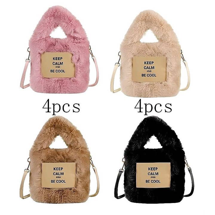 Diacly - Wholesale Top handle bag – women's - 12pk Keep Calm and be Cool Fur Handle Crossbody Bag1
