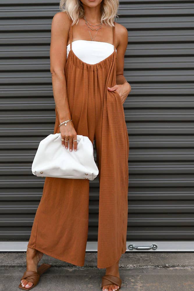 UNISHE – wholesale Jumpsuit – Women's – Spaghetti Strap Gathering Wide Leg Jumpsuit CY0448