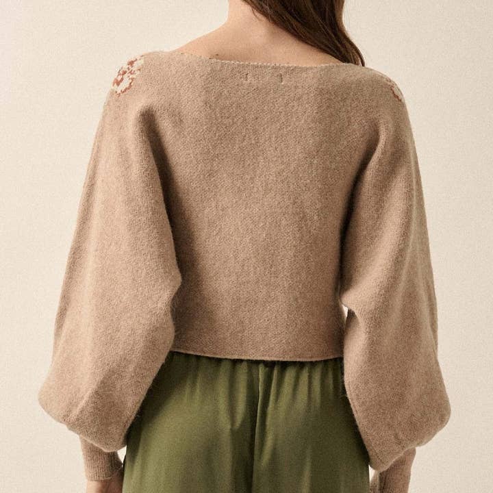 safistyle - Wholesale Knit Sweater - Women's - Floral Print Cropped Sweater1