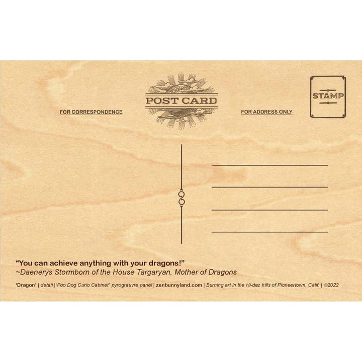 Zenbunnyland - Wholesale Postcard - 'Dragon' Full-Color Postcard Printed on Maple Wood Stock1