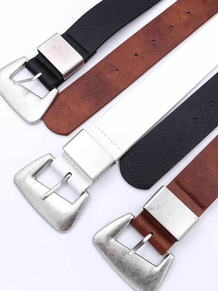 Asymmetric Faux Leather Flat Buckle Belt for wholesale by Mint & Shine