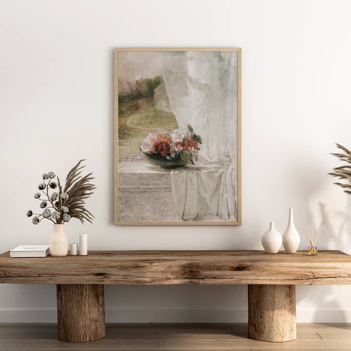 Sugar & Canvas - Wholesale Art Print - European Vintage Flowers in Vase on a Window Art Print VP133