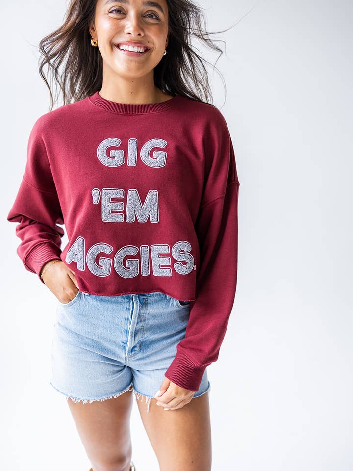 Texas A&M Perkins Chenille Kort Langærmet for engroshandel hos Gameday Social Apparel Co.®