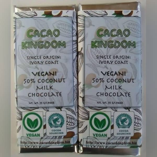 50% Vegan Coconut Milk Chocolate, Ivory Coast for wholesale by Cacao Kingdom, LLC
