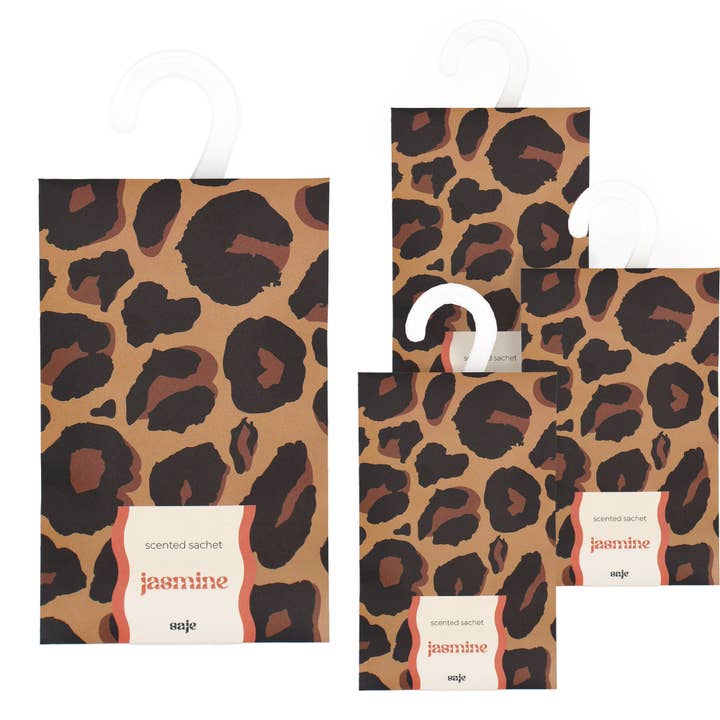Saje Scented Hanging Sachet - Set of 4 Jasmine - Leopard Print Design for wholesale by Robert Frederick Ltd