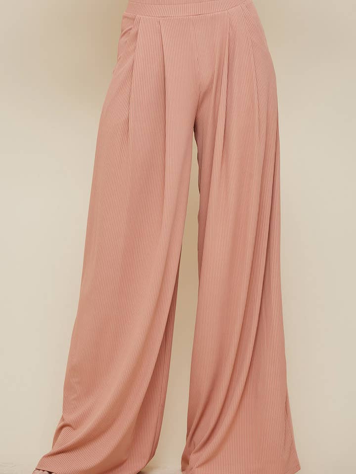 SIP6130A MAUVE RIBBED KNIT WIDE LEG PANTS W/ SIDE POCKETS for wholesale by Saints & Hearts