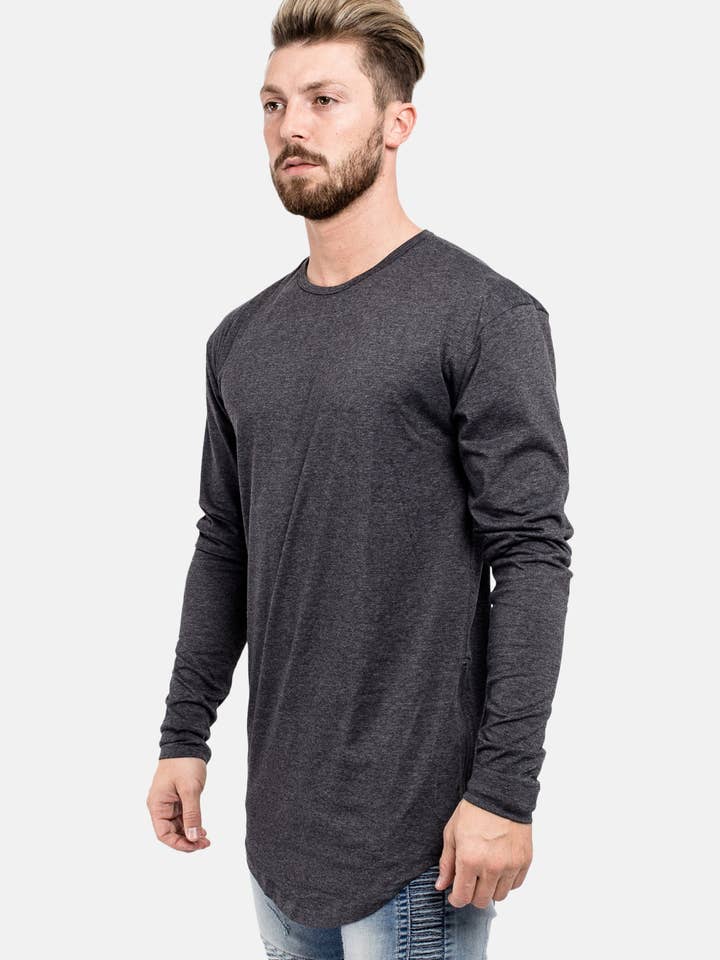 Blackskies - Wholesale T-Shirt - Men's - Langarm-Langshirt mit seitlichem Reißverschluss in Anthrazit3