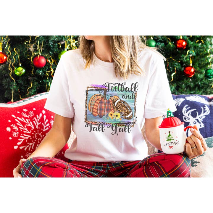 NVC Ecommerce LLC – wholesale T-shirt (graphic) – women's – Football and Fall Y'all Shirt, Pumpkin Football Lover Shirt1