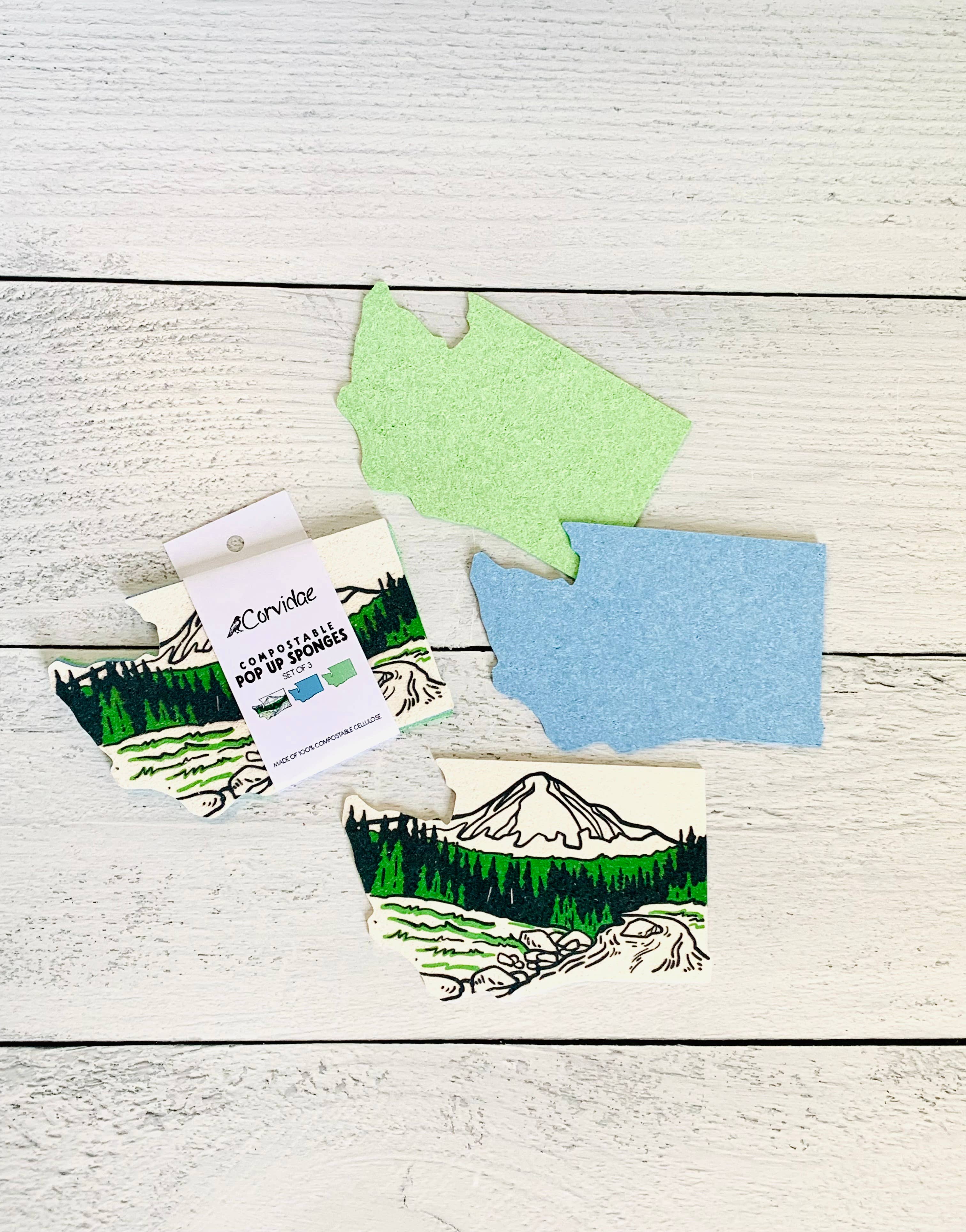Corvidae drawings & designs - Wholesale Cleaning Sponge - Washington Shaped Compostable Pop Up Sponges - Set of 3 1