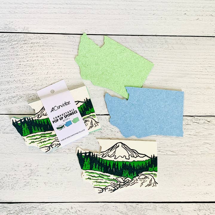 Corvidae drawings & designs - Wholesale Cleaning Sponge - Washington Shaped Compostable Pop Up Sponges - Set of 3 1