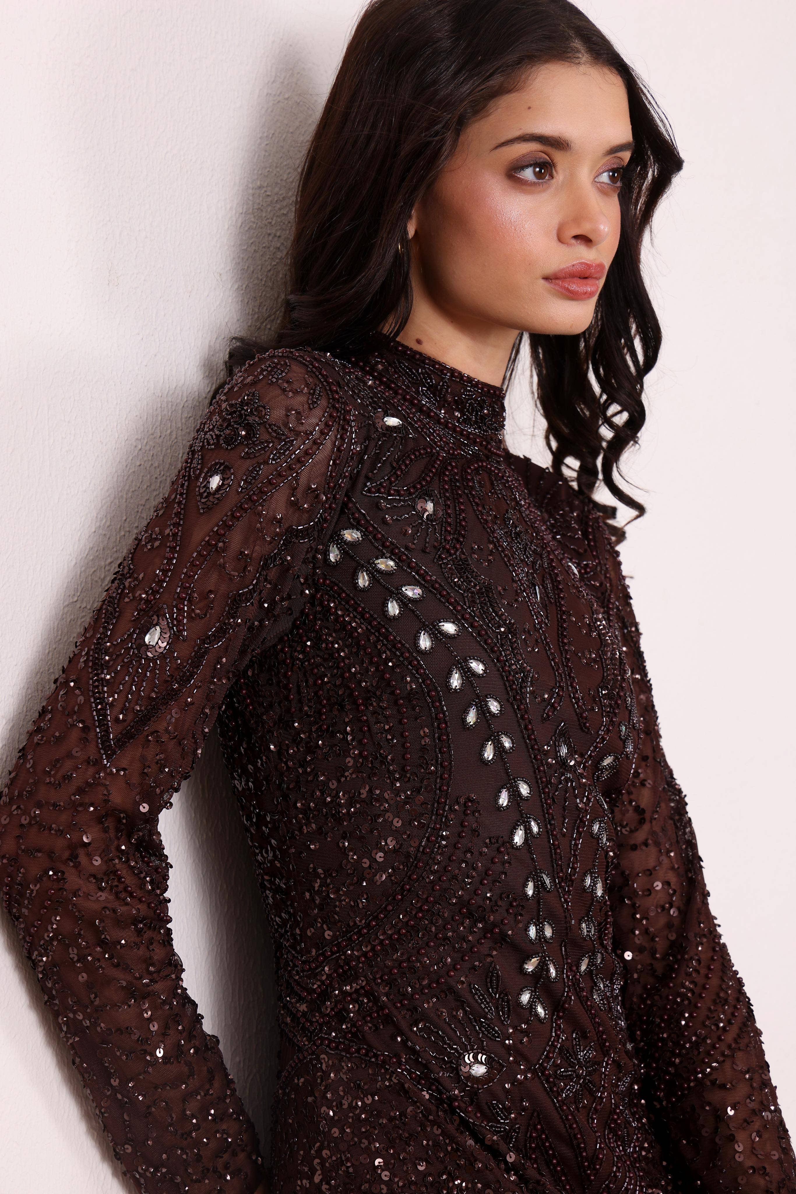 Lotus Embellished Maxi Dress in Chocolate Brown for wholesale on Faire1