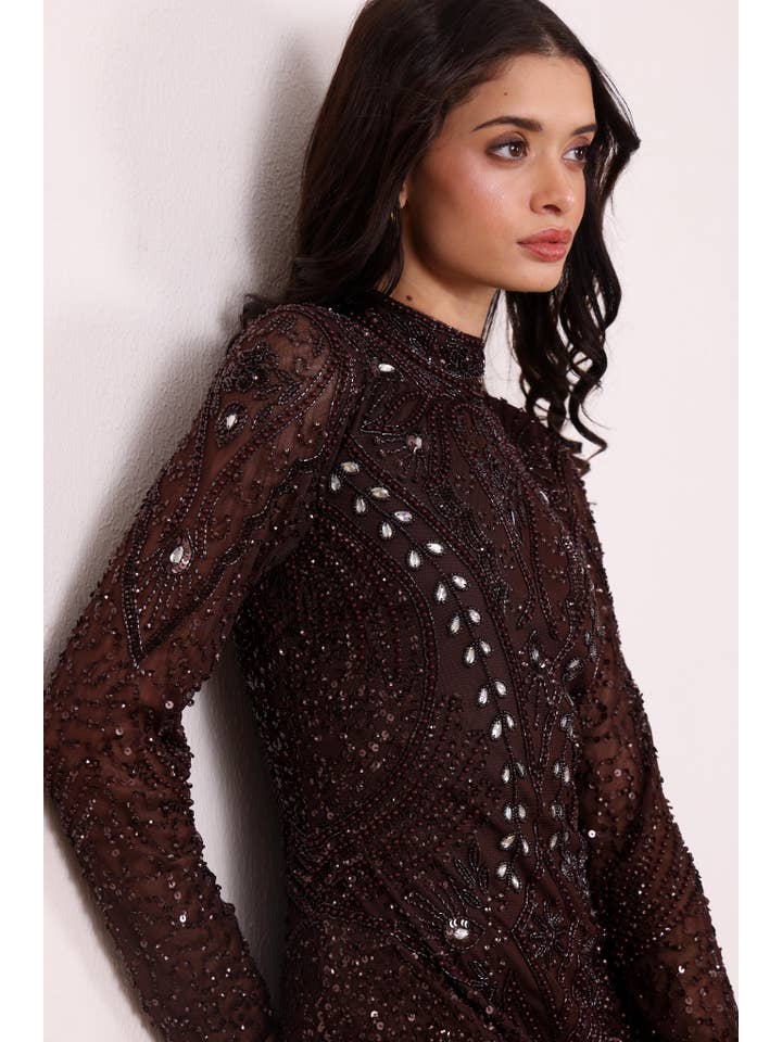 Lotus Embellished Maxi Dress in Chocolate Brown for wholesale on Faire1