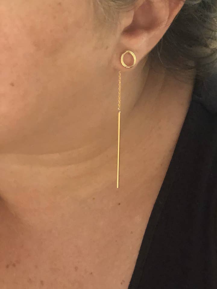 * Brinco Gold Circle O Stud Chain - Brinco 2 em 1 por atacado de Links & Locks