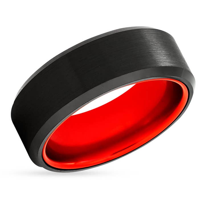 Red Tungsten Ring - Black Wedding Ring - Red Wedding Band - Tungsten Ring - Red Ring for wholesale on Faire