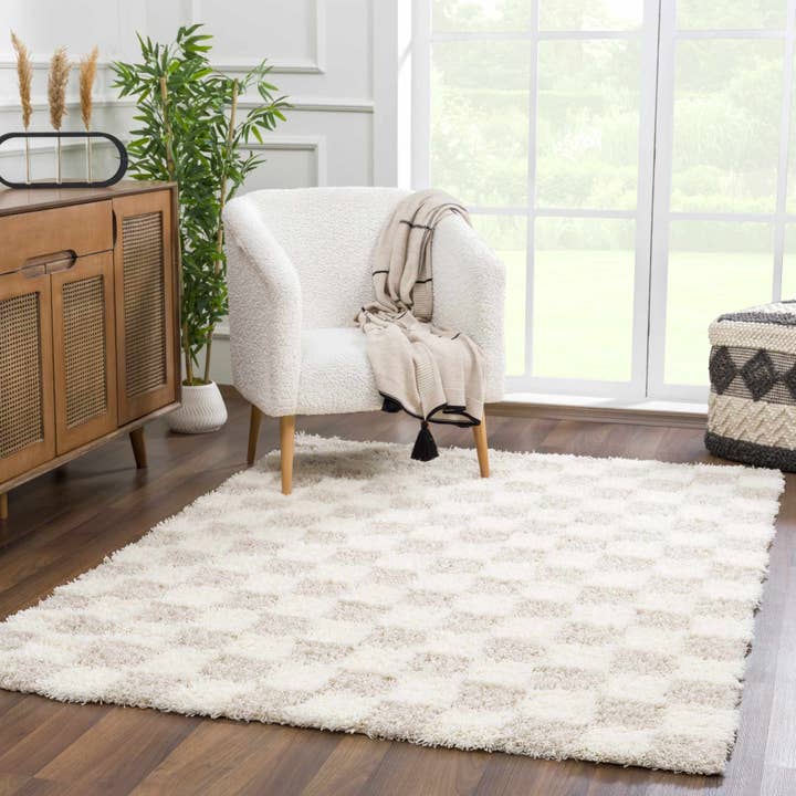 Hauteloom - Wholesale Area Rug - Atira Light Brown Checkered Area Rug11