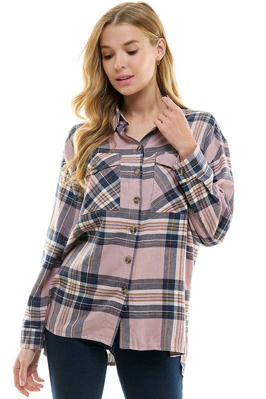 Light Fade Rosa Överdimensionerade rutiga skjortor med lös passform för kvinnor för wholesale på Faire1