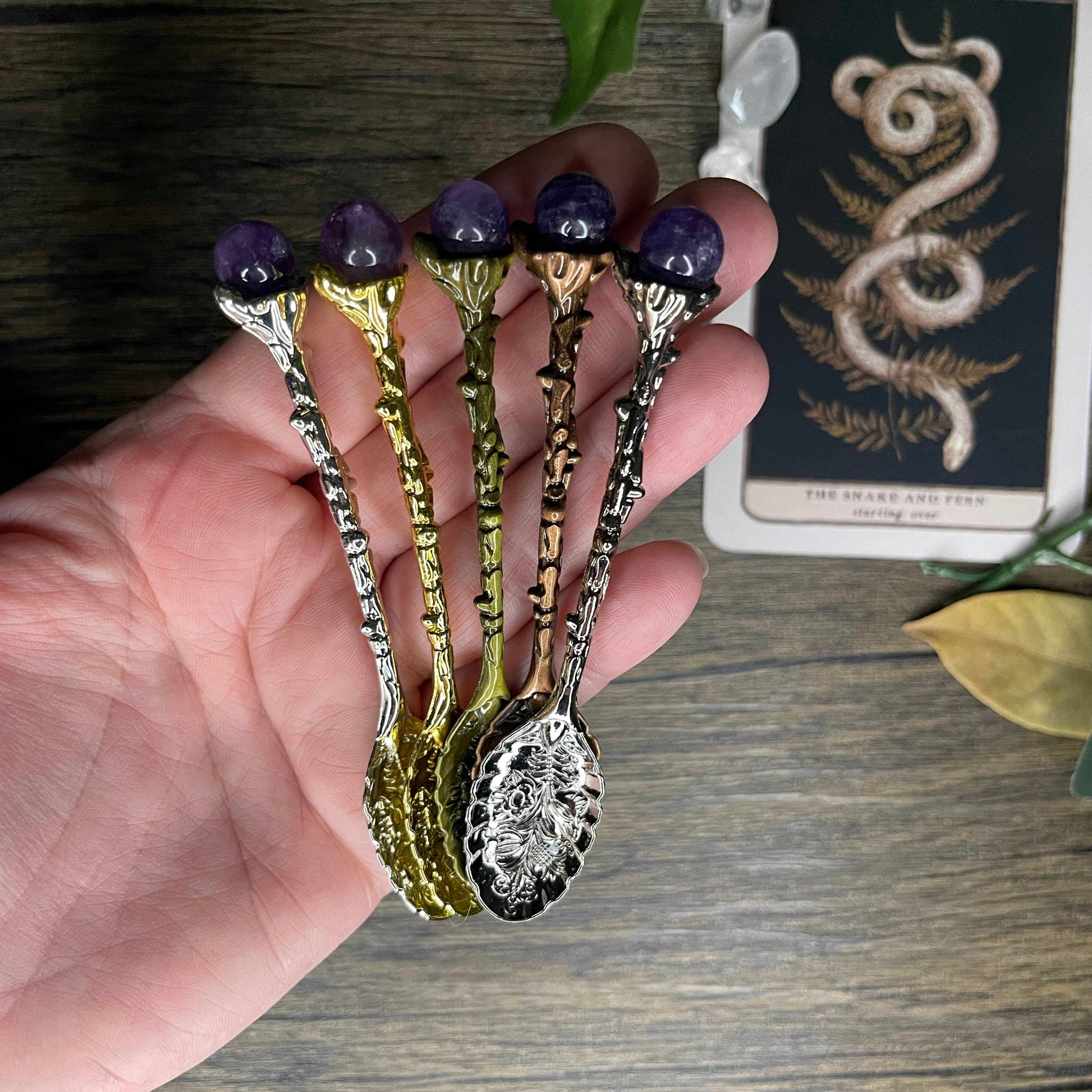 Moondust and Raven - Vendita all'ingrosso Attrezzatura per meditazione - Cucchiaio di Cristallo di Ametista per Erbe, Accessori per Stregoneria6